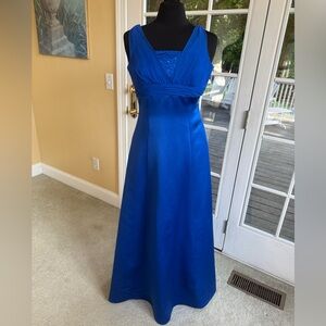David's Bridal Junior Royal Blue Satin Gown Prom/Bridesmaids Dress